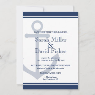 Nautical Navy Blue Anchor Wedding Invitation