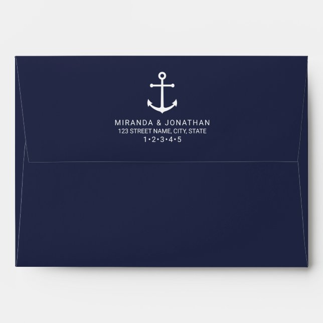 Nautical Navy Blue Anchor Wedding Invitation Envelope (Back (Top Flap))