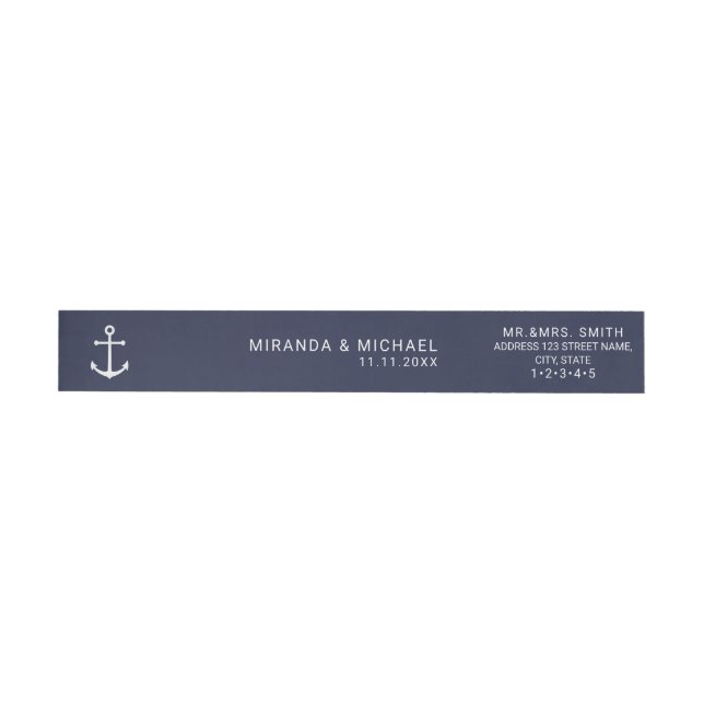 Nautical Navy Blue Anchor Wedding Invitation Wrap Around Label (Individual)