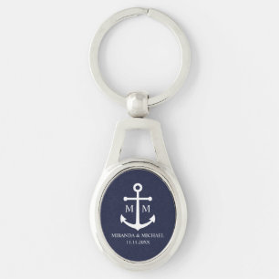 Nautical Navy Blue Anchor Wedding Key Ring