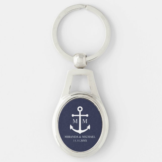 Nautical Navy Blue Anchor Wedding Key Ring (Front)