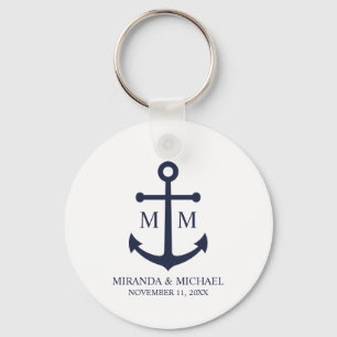 Nautical Navy Blue Anchor Wedding Key Ring