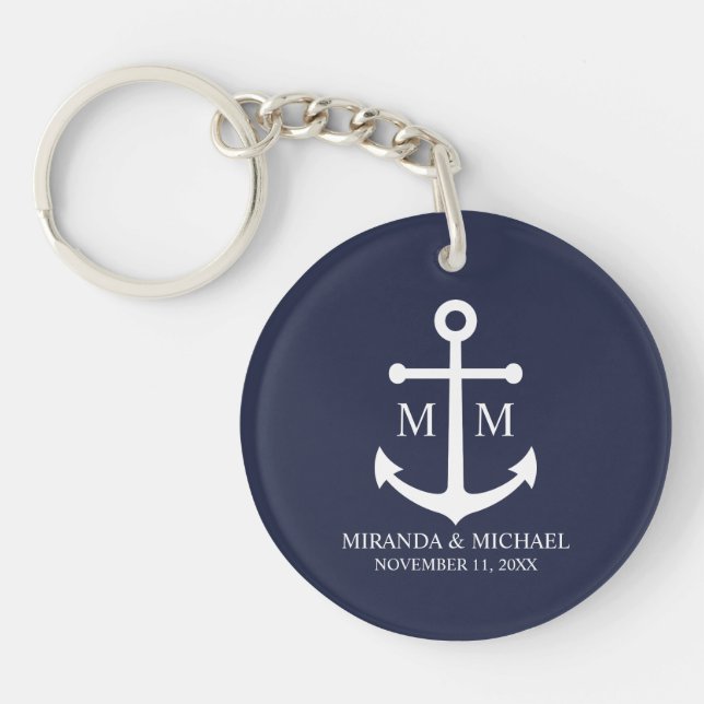 Nautical Navy Blue Anchor Wedding Key Ring (Front)