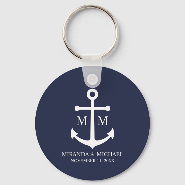 Nautical Navy Blue Anchor Wedding Key Ring (Front)