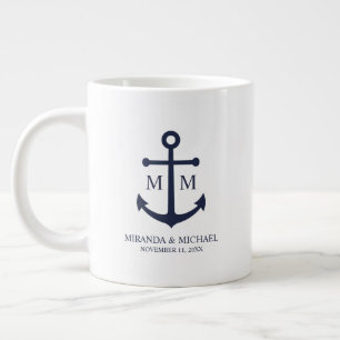 Nautical Navy Blue Anchor Wedding Large Coffee Mug