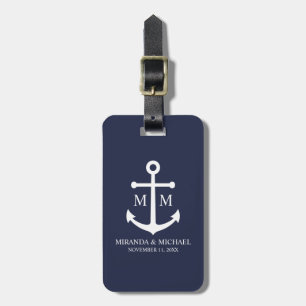 Nautical Navy Blue Anchor Wedding Luggage Tag