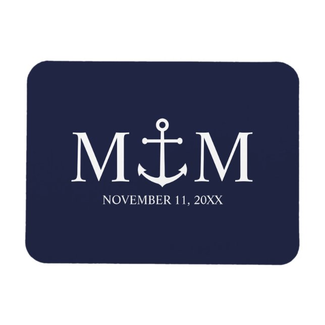 Nautical Navy Blue Anchor Wedding Magnet (Horizontal)
