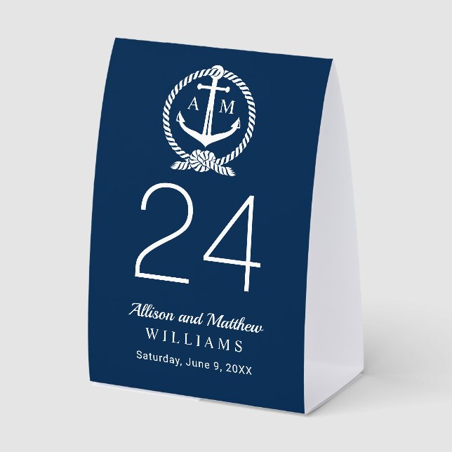 Nautical Navy Blue Anchor Wedding Monogram (Front)