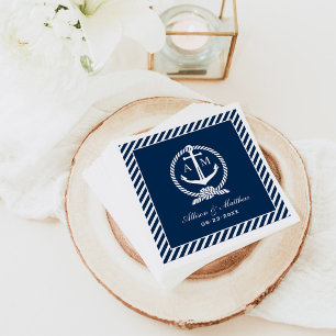Nautical Navy Blue Anchor Wedding Monogram Napkin
