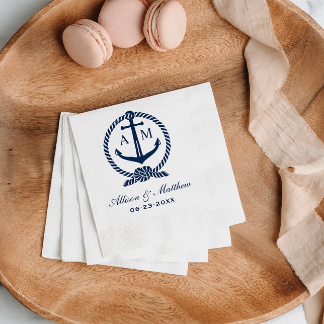 Nautical Navy Blue Anchor Wedding Monogram Napkin (Creator Uploaded)