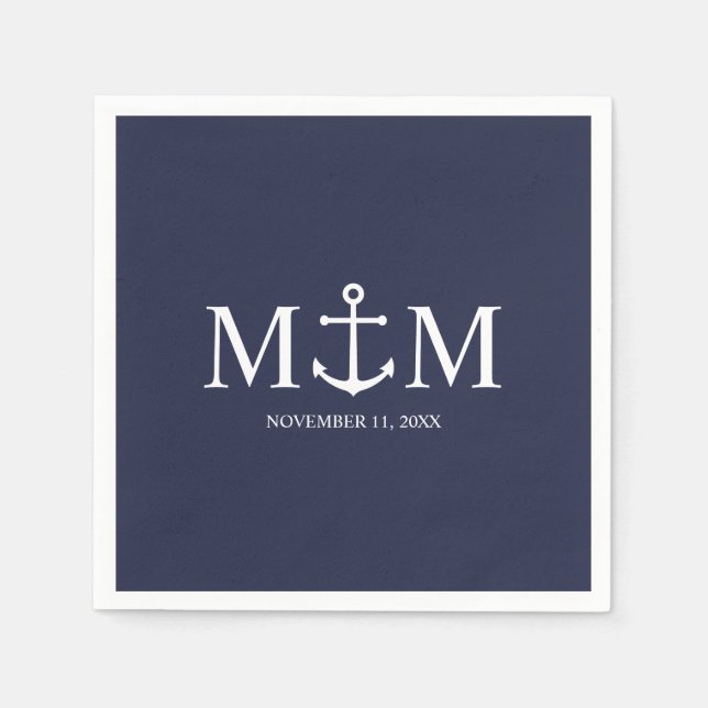 Nautical Navy Blue Anchor Wedding Napkin (Front)