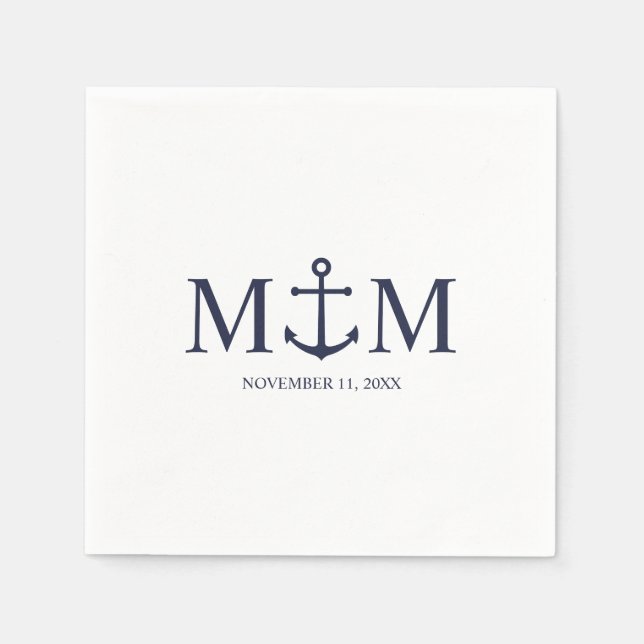 Nautical Navy Blue Anchor Wedding Napkin (Front)
