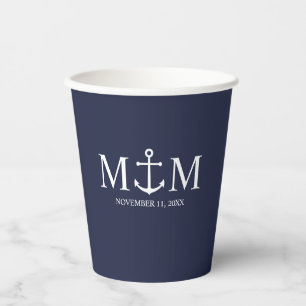 Nautical Navy Blue Anchor Wedding Paper Cups