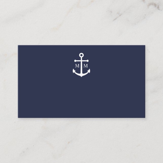 Nautical Navy Blue Anchor Wedding Place Card (Front)