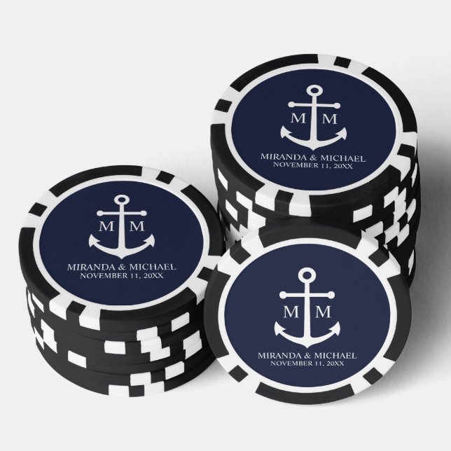 Nautical Navy Blue Anchor Wedding Poker Chips (Stack)