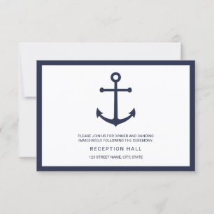 Nautical Navy Blue Anchor Wedding Reception Invitation