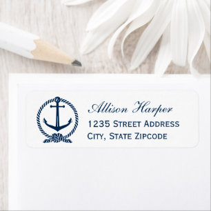 Nautical Navy Blue Anchor Wedding Return Address Return Address Label