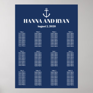 Nautical Navy Blue Anchor Wedding Seating Chart