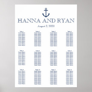 Nautical Navy Blue Anchor Wedding Seating Chart