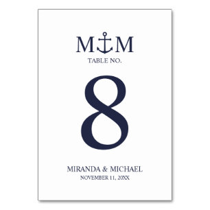 Nautical Navy Blue Anchor Wedding Table Number