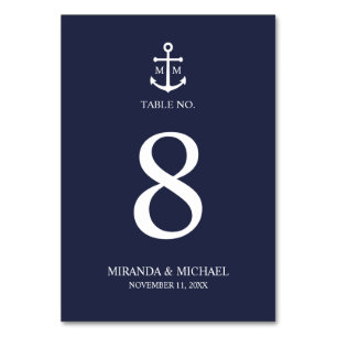 Nautical Navy Blue Anchor Wedding Table Number