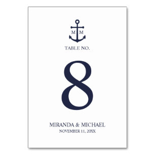 Nautical Navy Blue Anchor Wedding Table Number