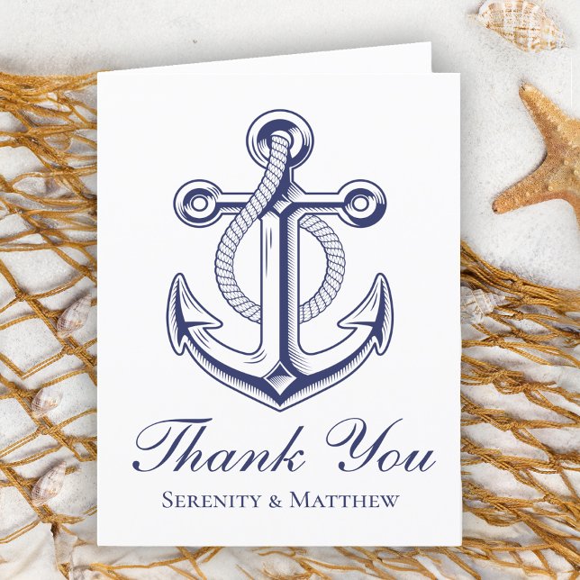 Nautical Navy Blue Anchor Wedding Thank You Card (Creator Uploaded)