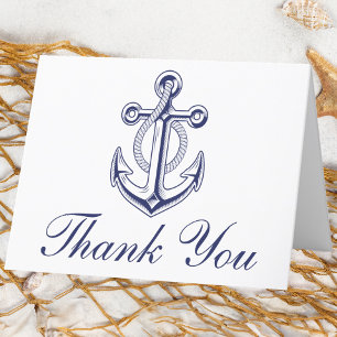 Nautical Navy Blue Anchor Wedding Thank You Card