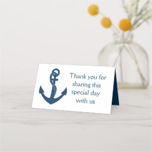 Nautical Navy Blue Anchor Wedding Thank You Place Card