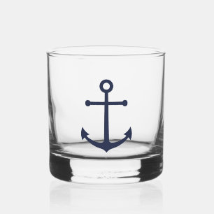 Nautical Navy Blue Anchor Whiskey Glass
