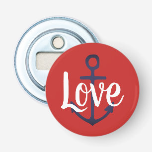 nautical navy blue ANCHOR + white LOVE script Bottle Opener