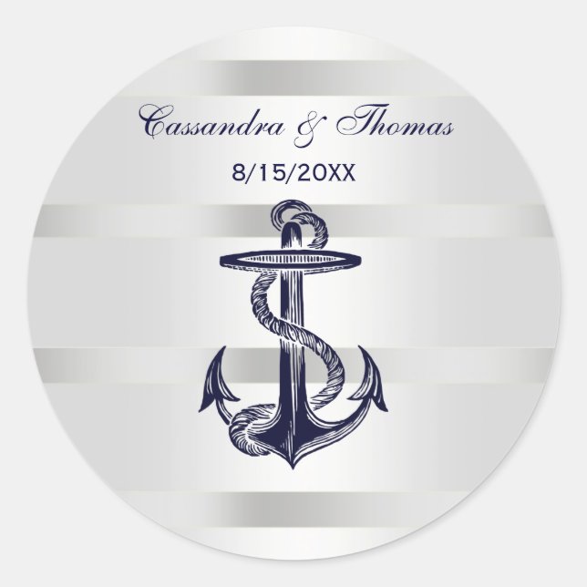 Nautical Navy Blue Anchor Wht BG R Envelope Seals (Front)