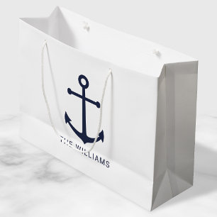 Nautical Navy Blue Anchor with Custom Name Large Gift Bag