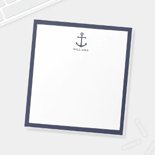 Nautical Navy Blue Anchor with Custom Name Notepad