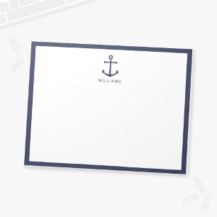 Nautical Navy Blue Anchor with Custom Name Notepad