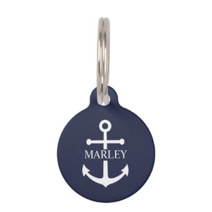 Nautical Navy Blue Anchor with Custom Name Pet Tag