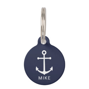 Nautical Navy Blue Anchor with Custom Name Pet Tag