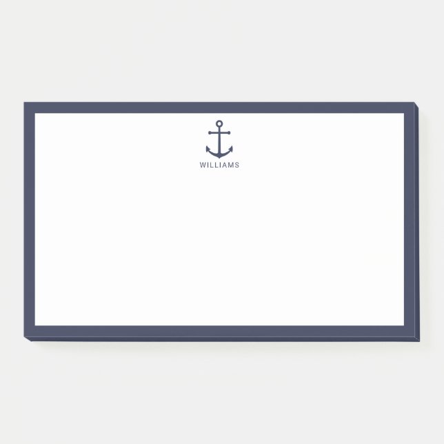 Nautical Navy Blue Anchor with Custom Name Post-it Notes (Front)