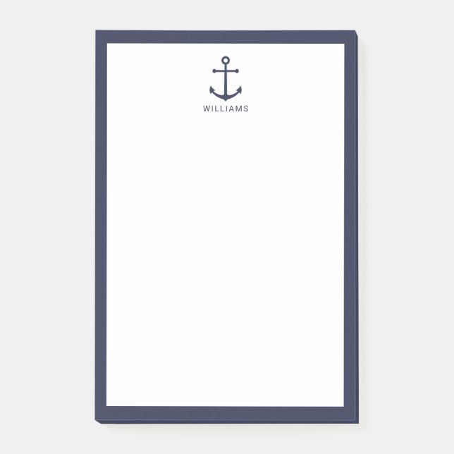 Nautical Navy Blue Anchor with Custom Name Post-it Notes (Front)