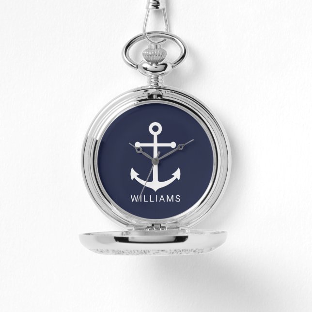 Nautical Navy Blue Anchor with Custom Name Watch (Front)