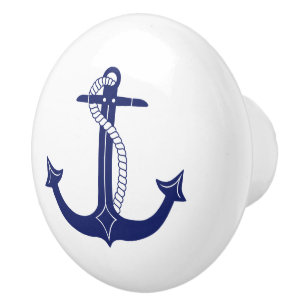 Nautical Navy Blue Anchor with Rope Ceramic Knob