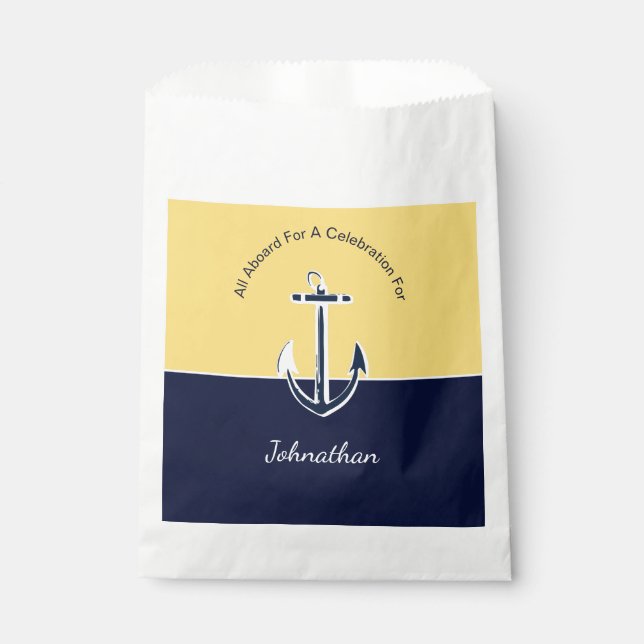 Nautical Navy Blue and Mustard Yellow Anchor Party Favour Bag (Front)