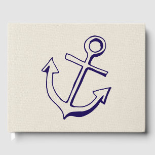 Nautical Navy Blue And Tan Wedding Ship Anchor Guest Book