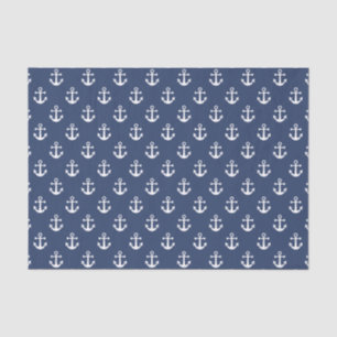 Nautical Navy Blue and White Anchor Pattern Tissue Paper