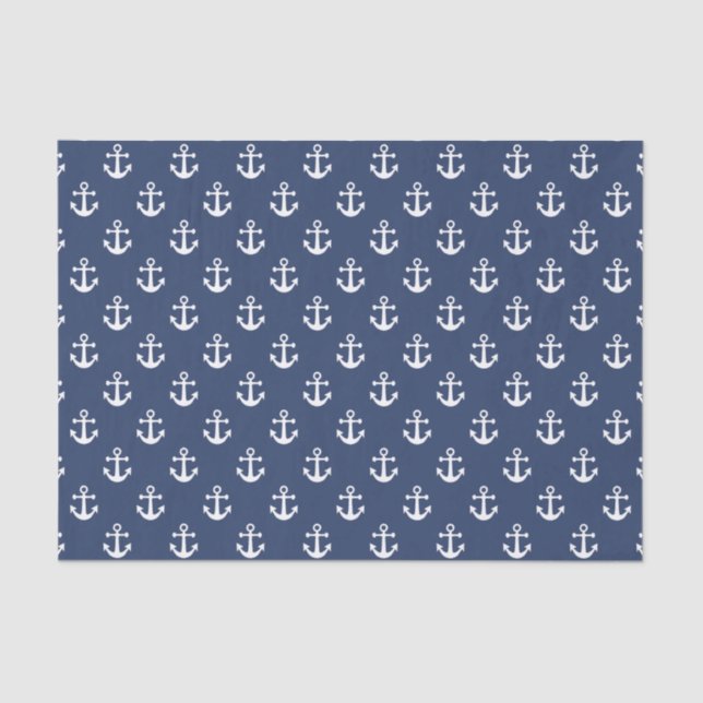 Nautical Navy Blue and White Anchor Pattern Tissue Paper (Front)