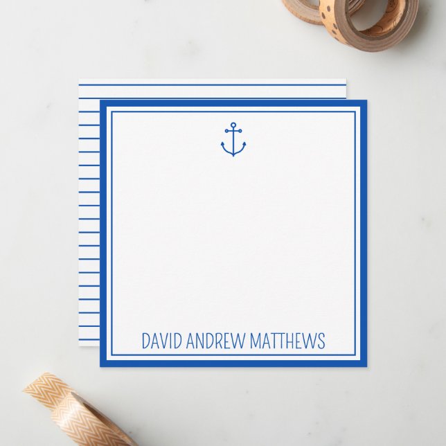 Nautical Navy Blue and White Anchor Personalised Card (Front/Back In Situ)
