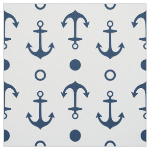 Nautical Navy Blue and White Anchors Pattern Fabric