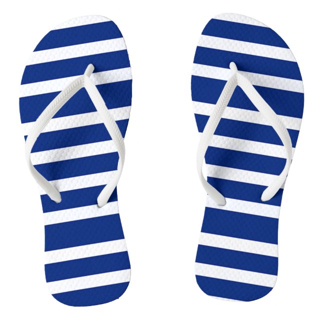 Nautical Navy Blue and White Flip Flops (Footbed)
