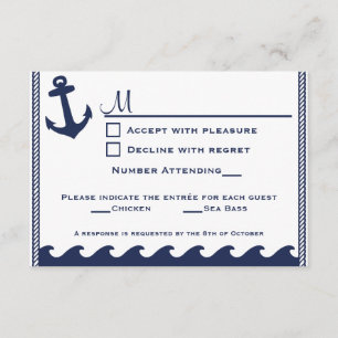 Nautical navy blue and white rsvp 2 menu choice
