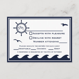 Nautical navy blue and white RSVP 3 Dinner Choice Card